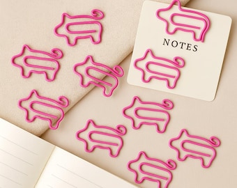 Pink Pig Paper Clips | Cute Metal Animal Stationery, Set of 10