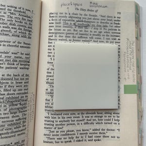 May include: A close-up of a page from a book with text about a mental asylum. The text reads "The Diary Broken off" and "This is no madhouse, my dear lady."