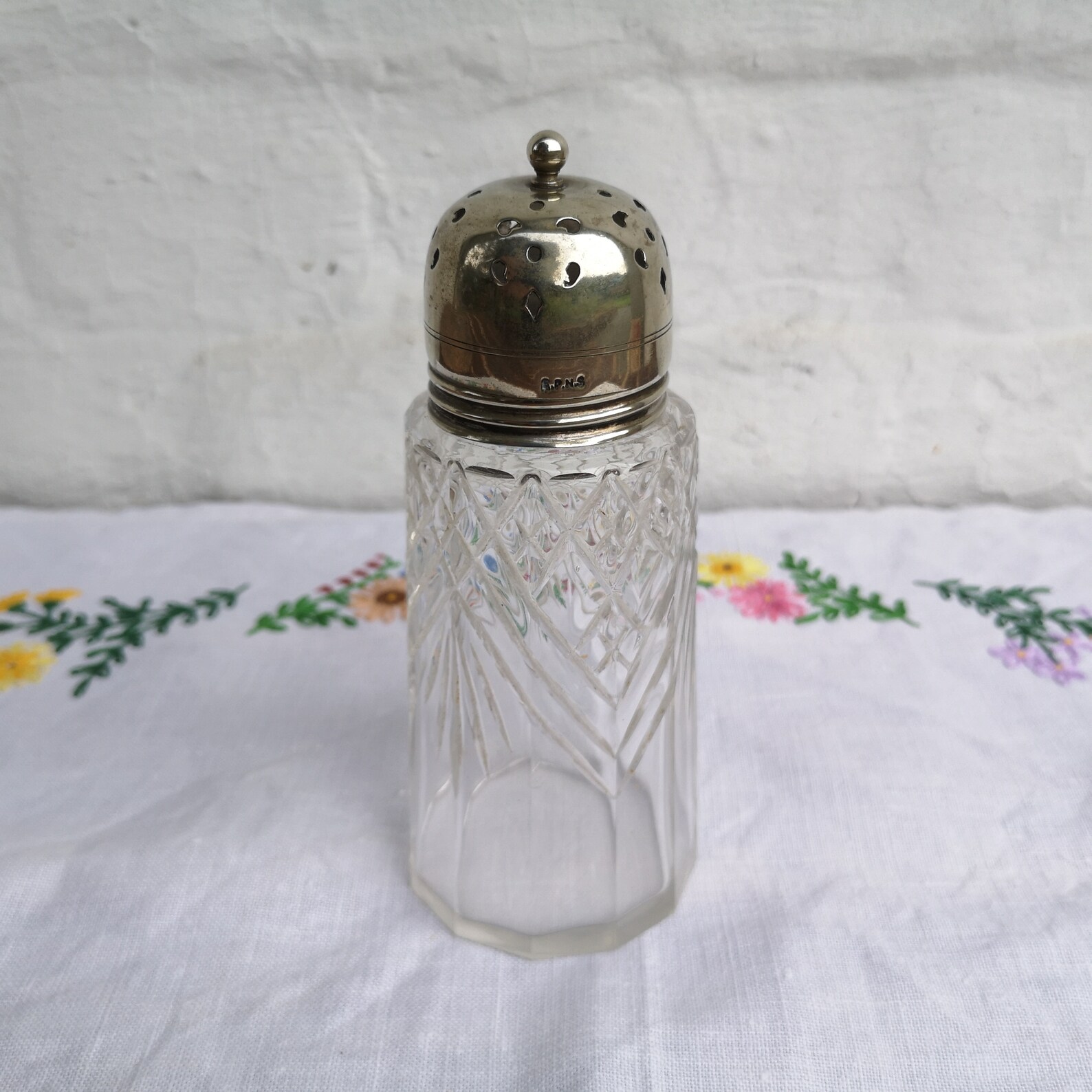 Vintage cut glass sugar shaker with EPNS silver plated top Etsy