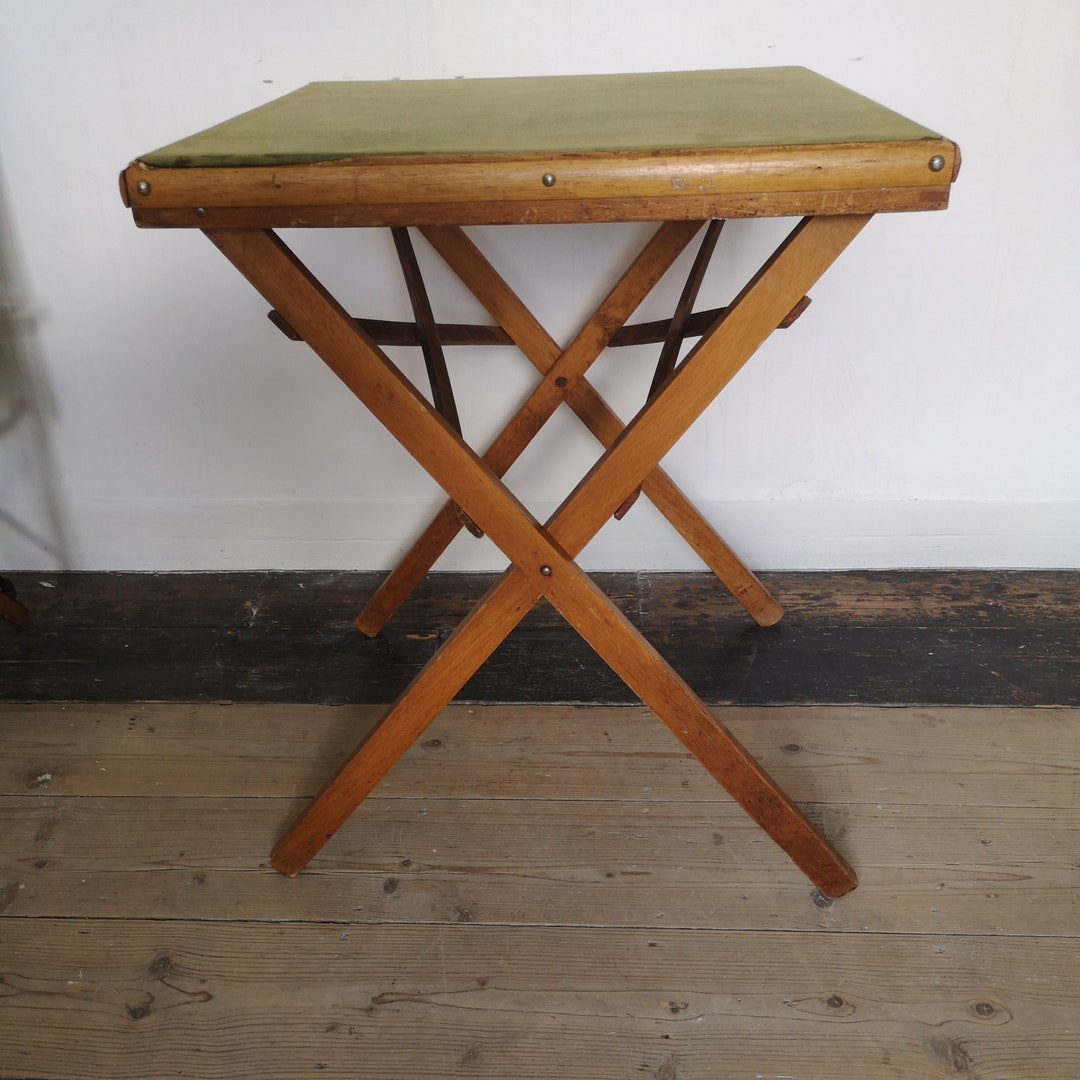 Vintage Folding Camp Table Card Table 1950s Green Baize Top Etsy