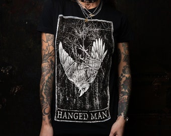 Hanged Man Tarot Card T-Shirt, Black & White Gothic Tee, Trendy Aesthetic