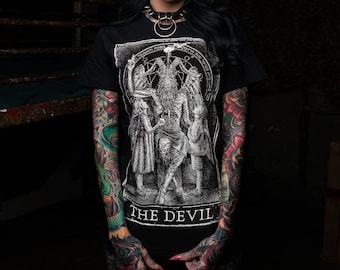 The Devil Tarot Card T-Shirt, Gothic Style Tee, Trendy Streetwear, Emo Aesthetic