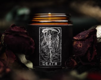 Death Tarot Card Soy Candle, Scorpio Zodiac Candle, Rose / Violet / Pine Scent