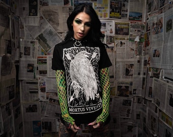 Mortus Viventi Tarot Card T-Shirt, Black & White Tarot Tee, Trendy Streetwear