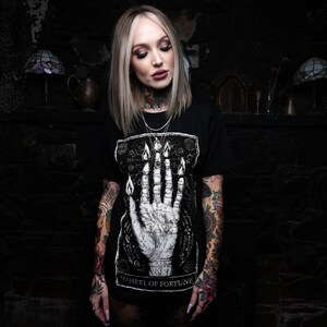 Wheel of Fortune Tarot Card T-Shirt, Gothic Style Tee, Emo Aesthetic, Oversized Graphic Tee image 2