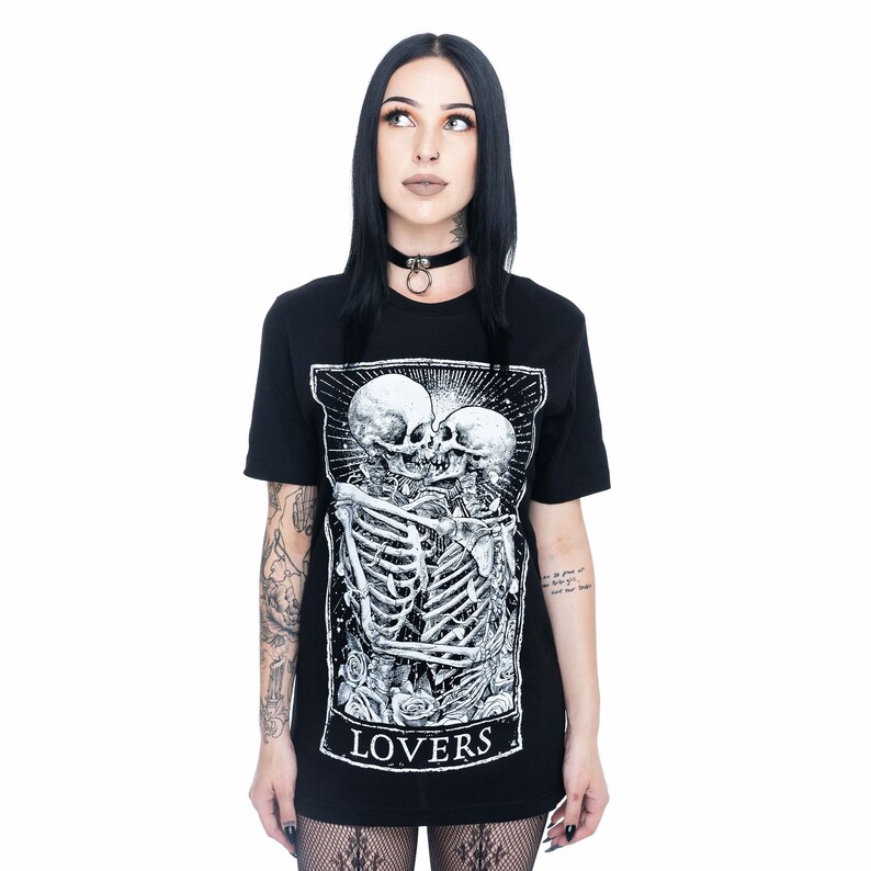 Lovers Tarot Card T-Shirt, Gothic Style Tee, Gemini Aesthetic, Oversized Graphic Tee image 6