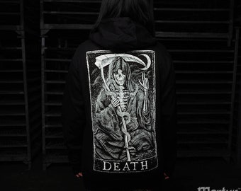 Death Tarot Card Pullover Hoodie, Boyfriend Sweater Gift, Gothic Sweater, Tarot Sweater, Cozy, Comfy