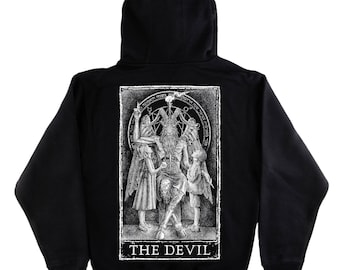 The Devil Tarot Card Zip Up, Grunge Style Hoodie, Tarot Gift, Black & White