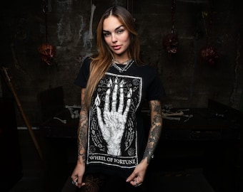 Wheel of Fortune Tarot Card T-Shirt, Gothic Style Tee, Emo Aesthetic, Oversized Graphic Tee