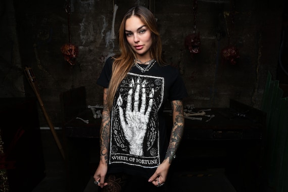 Wheel of Fortune Tarot Card T-Shirt, Gothic Style Tee, Emo Aesthetic, Oversized Graphic Tee