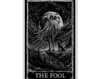 Fool Tarot Card Poster 11x17 – Gothic Wall Art Print, Dark Occult Decor, Witchy Tarot Artwork, Gothic Home Accent, Alternative Wall Art