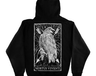 Mortus Viventi Tarot Card Zip Up, Black & White Hoodie, Gothic / Emo Style