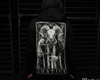 Justice Tarot Card Pullover Hoodie, Boyfriend Gift, Mens Gift, Gothic, Goth, Boyfriend Sweater