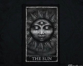 The Sun Tarot Patch Sew On – Gothic Major Arcana Canvas Patch – Hand Printed Silkscreen – Occult Witchy Patch for Jackets, Bags, Vests