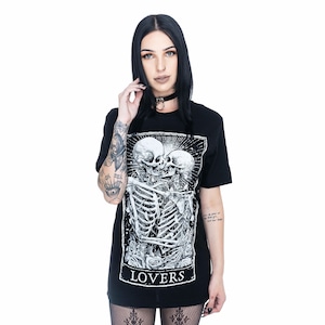 Lovers Tarot Card T-Shirt, Gothic Style Tee, Gemini Aesthetic, Oversized Graphic Tee image 7