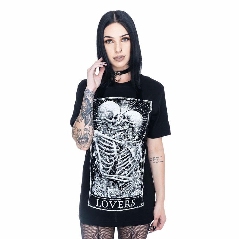 Lovers Tarot Card T-Shirt, Gothic Style Tee, Gemini Aesthetic, Oversized Graphic Tee image 7