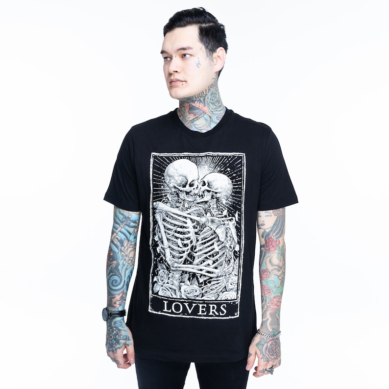 Lovers Tarot Card T-Shirt, Gothic Style Tee, Gemini Aesthetic, Oversized Graphic Tee image 8