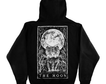 The Moon Tarot Card Zip Up, Gothic Style Apparel, Oversized Aesthetic Sweatshirt, Pisces Hoodie