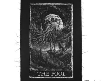 The Fool Tarot Card Large Back Patch – Gothic Patch for Denim Battle Vests, Punk Metal Back Patch, Occult Tarot Jacket Patch, Alternative