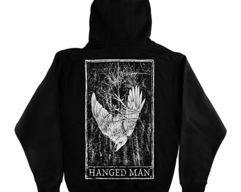 Hanged Man Tarot Card Zip Up, Dark Academia Hoodie, Black & White, Tarot Gift