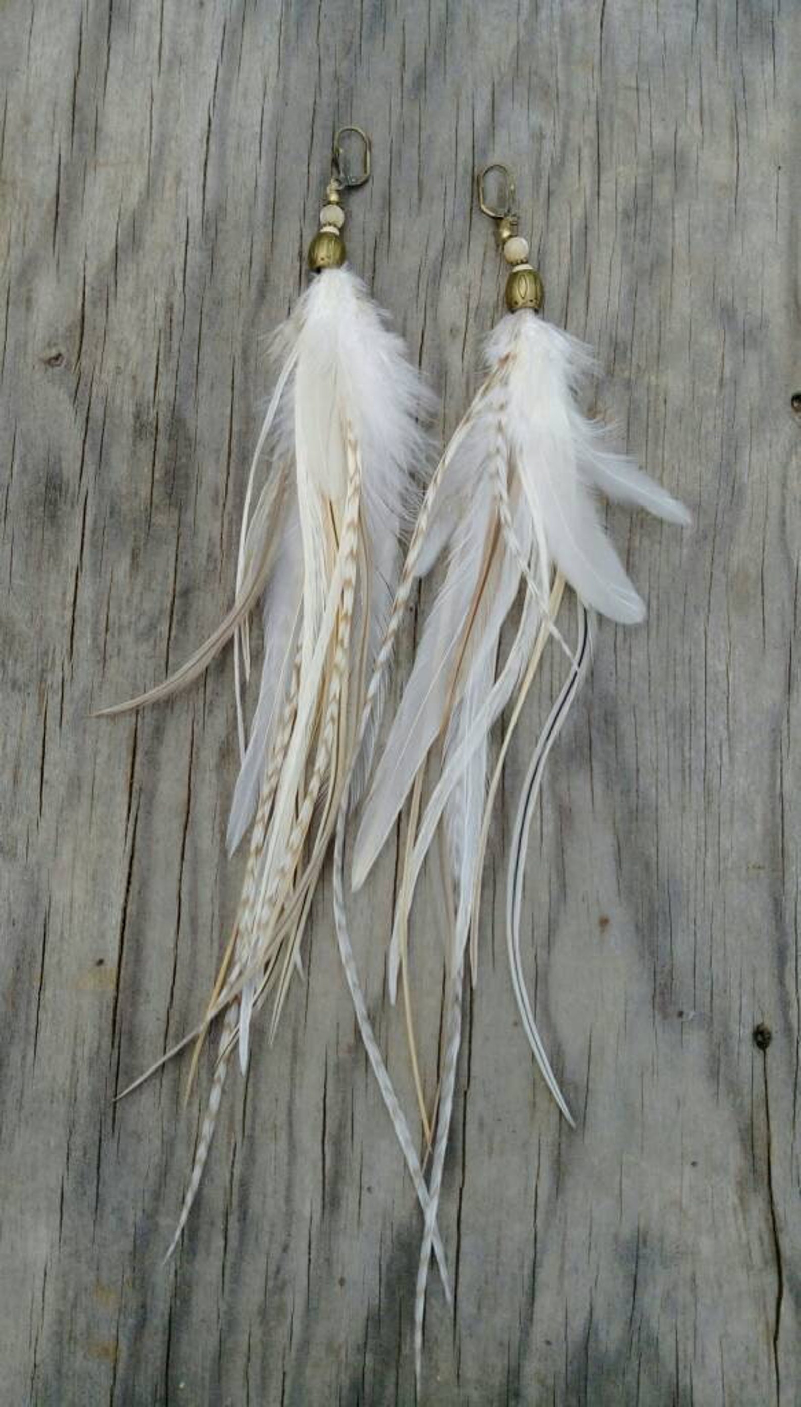 White feather earrings. Long feather earrings. Wedding Etsy