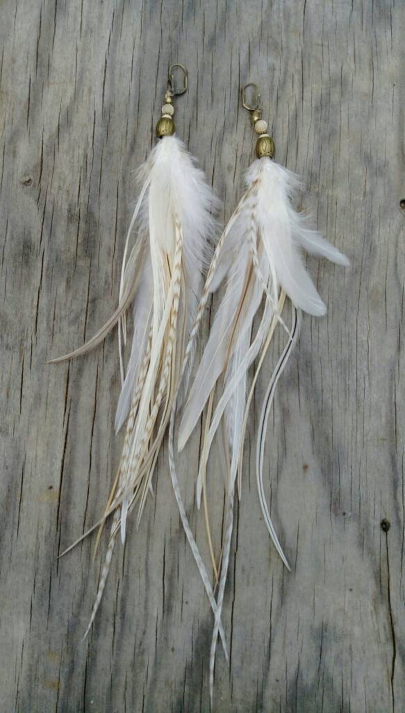 White feather earrings. Long feather earrings. Wedding Etsy