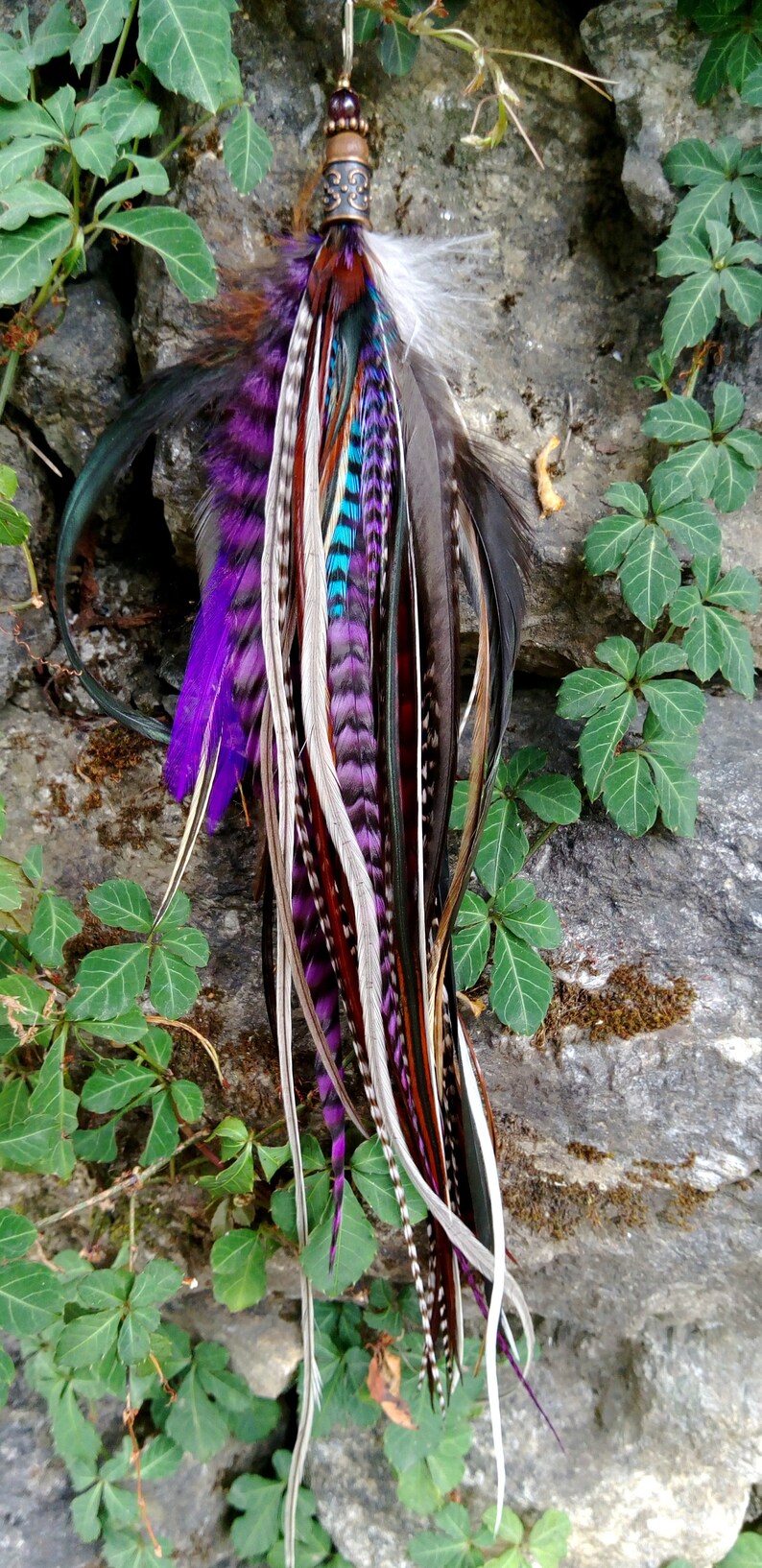 Feather earring single purple. Very long feather earring with Etsy