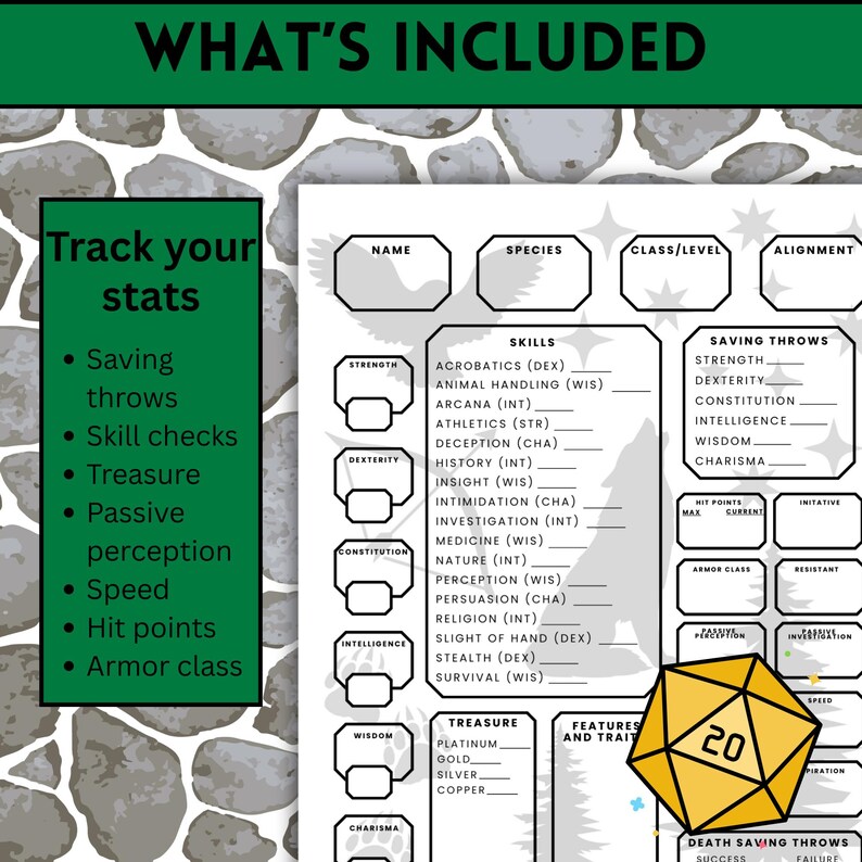 Printable Ranger Character Sheet, RPG Class Theme (PDF) - Etsy