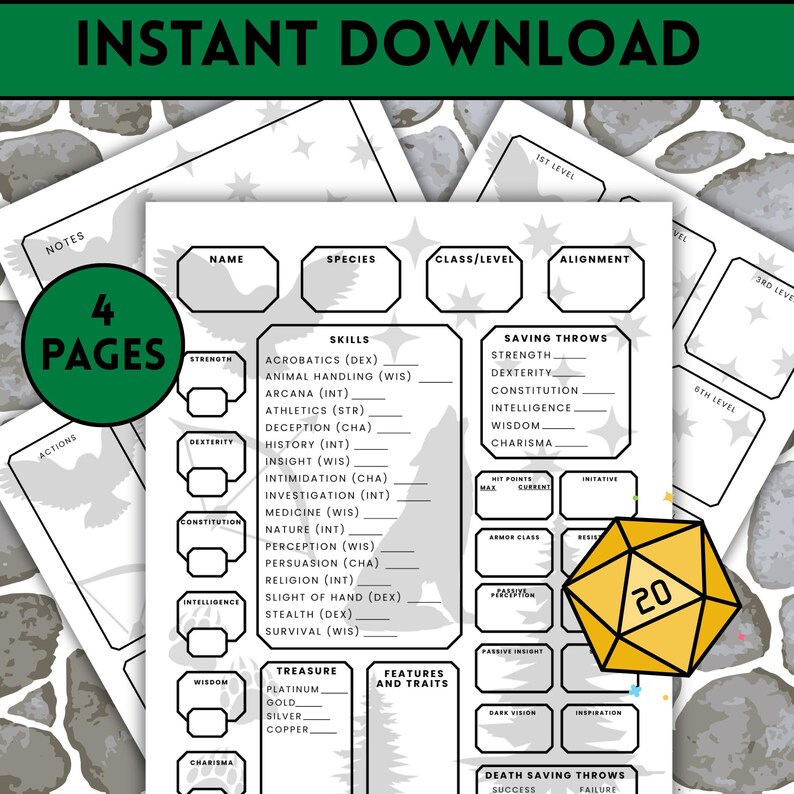 Printable Ranger Character Sheet, RPG Class Theme (PDF) - Etsy