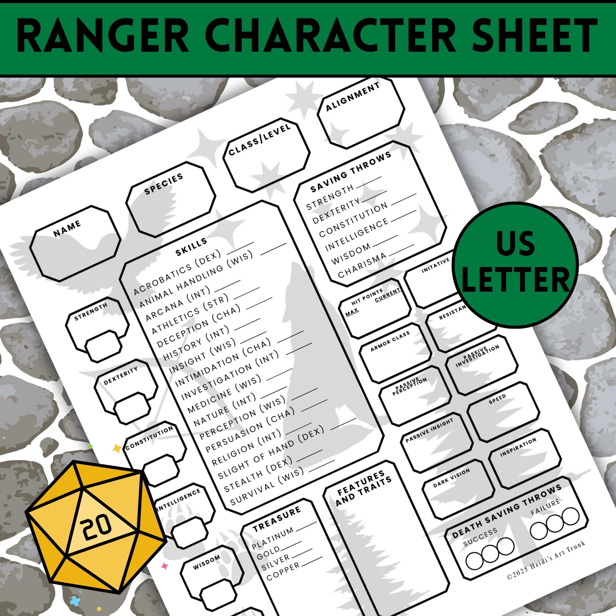 Printable Ranger Character Sheet, RPG Class Theme (PDF) - Etsy