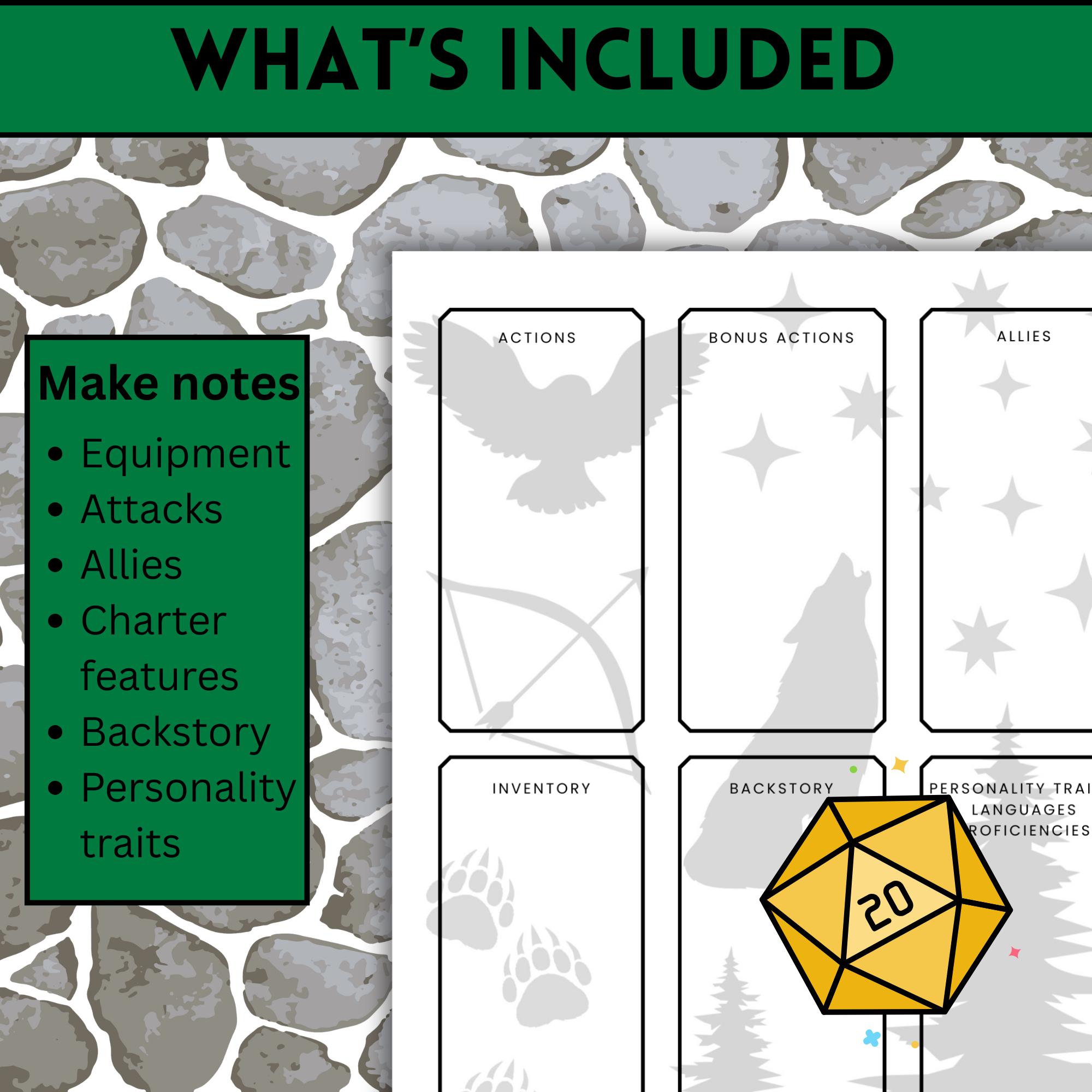 Printable Ranger Character Sheet, RPG Class Theme (PDF) - Etsy