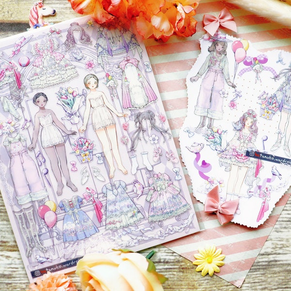 Spring Time Soiree- dress-up sticker sheet Set, waterproof, collectible, reusable sticker, journal planner deco