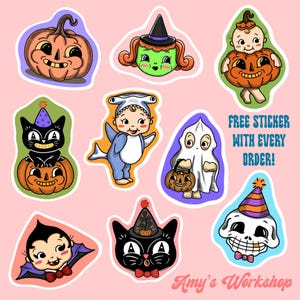 Adesivi di Halloween Adesivi vintage ispirati a zucca di gatto nero spettrale Adesivi carini Kewpie Adesivi per tatuaggi tradizionali Vinile impermeabile