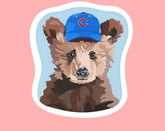 Chicago Cubs Bear Cub with Baseball Cap Kiss-Cut Sticker