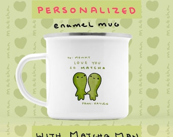 Personalized "Love You So Matcha" Enamel Mug | Custom Gift | Gift for Friend | Personalized Gift | Matcha Tea | Kawaii Coffee Cup | Cute Tea