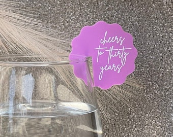 Drink Tags Acrylic Stemless | Circle, Scallop, Wave, Squiggle | Hot Pink, Purple, Clear, Beige, Olive | Drink Accessories