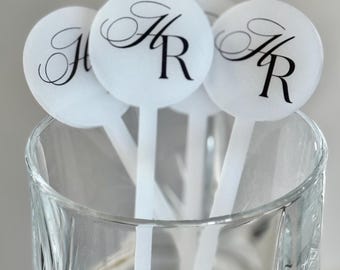 Acrylic Cocktail Stirrers | Drink Stirrers | Wedding Initials, Couple Names | Bride and Groom, Hens Party Accessories | Swizzle Sticks
