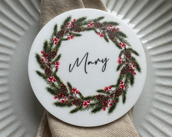 Christmas Place Cards | Acrylic Cards | Christmas Wreath | Table Setting Seating | Xmas Cards | Christmas Lunch
