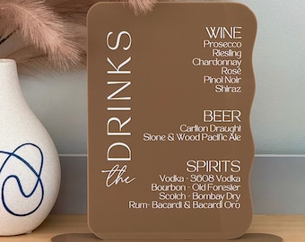 Wave Drinks Menu Sign | Acrylic + Laser | Minimalist | Wedding | The Bar, Cocktails | Birthday, Bridal, Hens
