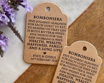 Bomboniera An Italian Wedding Tradition Tags Five Sugared Almonds Kraft Brown
