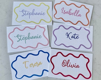 Wave Table Name Place Cards | Rectangle | Hens, Bridal Baby Shower, Birthday Party, Wedding | Squiggly Lines