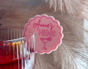 Etykiety na napoje na wieczór panieński | Zawieszki ze szkła akrylowego | Fale, muszle, koła, kształty zawijasów | Nadruk UV | Akcesoria do koktajli | Kolory na zamówienie