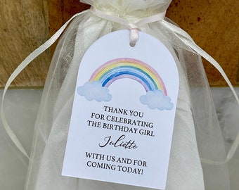 Children's Birthday Party Tags Pastel Rainbow Clouds Thank You For Coming Personalised Custom
