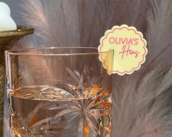 Wave Drink Tags Acrylic Stemless | Hens | Scallop, Circle, Squiggle | Hot Pink, Orange, Lemon, Beige, Violet | Drink Accessories