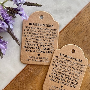 Bomboniera An Italian Wedding Tradition Tags Five Sugared Almonds Kraft Brown