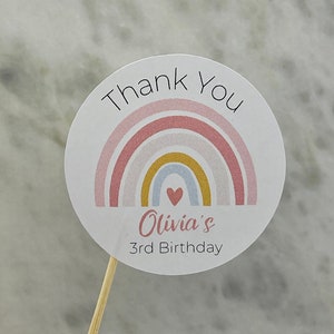 Children's Birthday Party Rainbow Stickers Thank You Personalised Custom Name Age