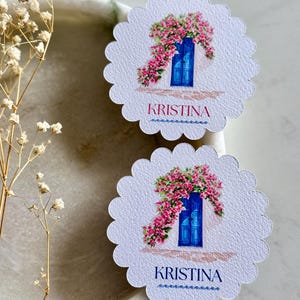 Marque-places Santorin | Grec | Cartes de visite | Mariage, enterrement de vie de jeune fille, douche nuptiale | pour anniversaire, plan de salle | Grecque, Îles grecques