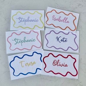 Wave Table Name Place Cards | Rectangle | Hens, Bridal Baby Shower, Birthday Party, Wedding | Squiggly Lines