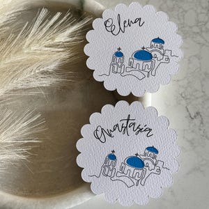 Santorini Place Cards | Grecian | Name Cards | Wedding, Hens Party, Bridal Shower | Birthday Party, Seating Chart | Greek, Greek Islands