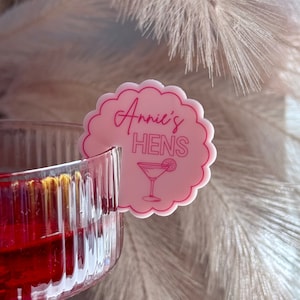 Wavy Drink Tags Acrylic Stemless | Cocktail Glass | Hens | Scallop, Circle, Squiggle | Hot Pink, Orange, Lemon, Beige | Drink Accessories